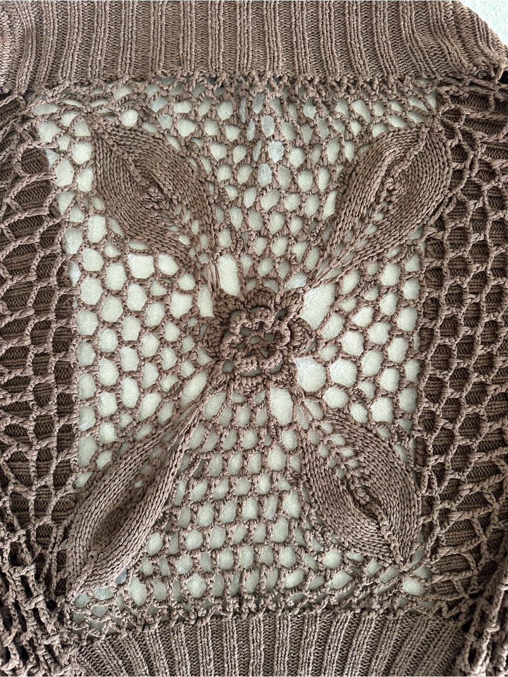 Brown Crochet Open-Knit Women's Cardigan Sweater - Picture 4 of 4